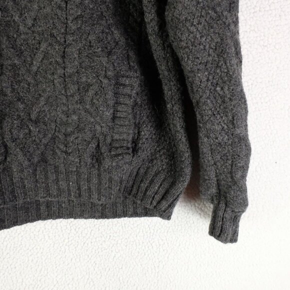 Aran Sweater Market Sweater Womens Large Gray Cable Knit Cropped Merino Wool - Picture 3 of 9